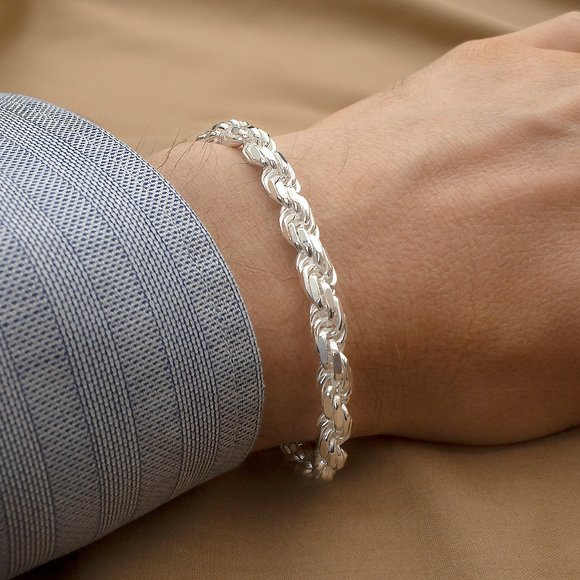 Solid Sterling Silver Rope Bracelet, Stamped 925 Italy, Bracelet For Men - Picture 1 of 7